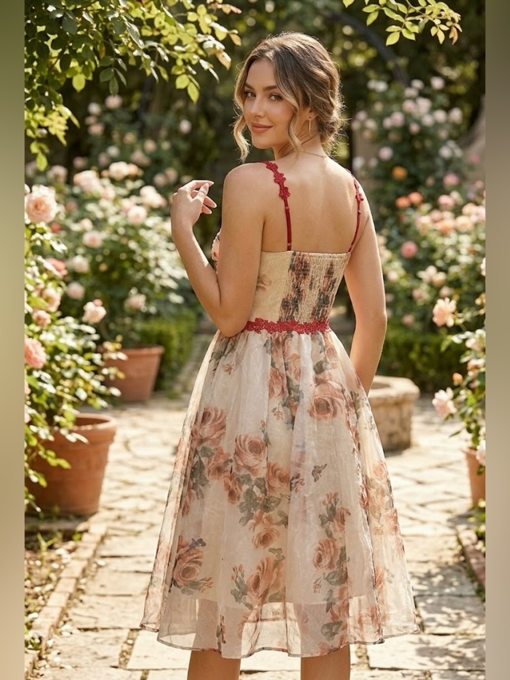 ✨ Gorgeous Lu Ulla Romantic Floral Organza Midi Dress ✨ Tea Dress in Blush Rose - Picture 2 of 5